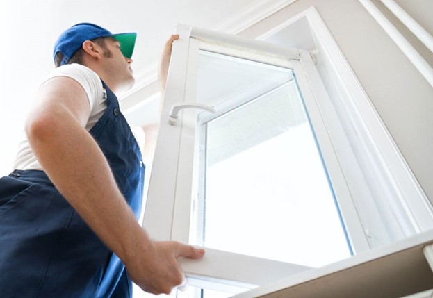 Rosati windows worker installing a new window for a house in Columbus, OH